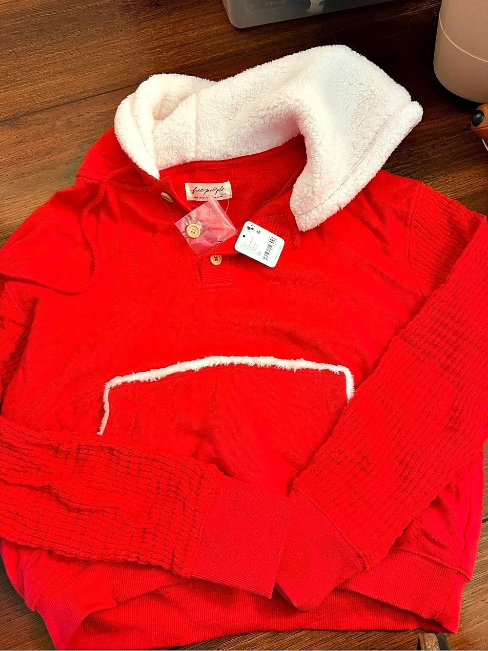 Free People Lucky Red & White Sherpa sweatshirt sweater Small NWT holiday